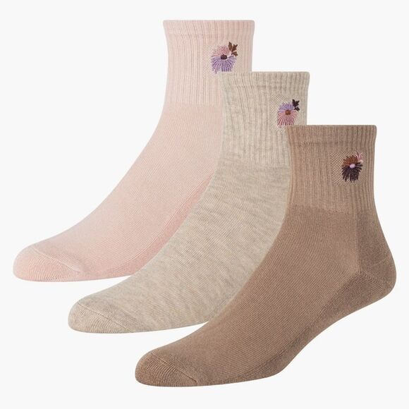 Ted Baker Earth Tones High Quarter Crew Floral Embroidery Stretch Socks 3pk - Picture 9 of 16